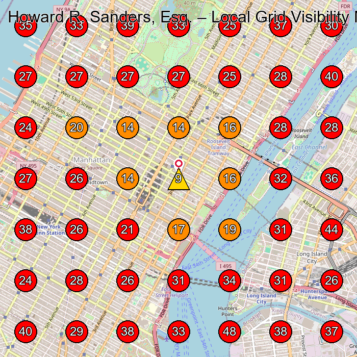 Howard R. Sanders, Esq. GeoGrid visibility map for Travel Agency in New York